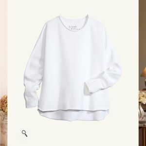 Frank & Eileen Anna Long Sleeved Capelet White Layered-Hem Crewneck Sweatshirt